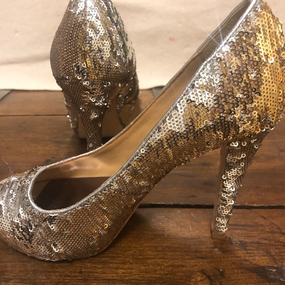 Badgley Mischka gold/silver flip sequin heels